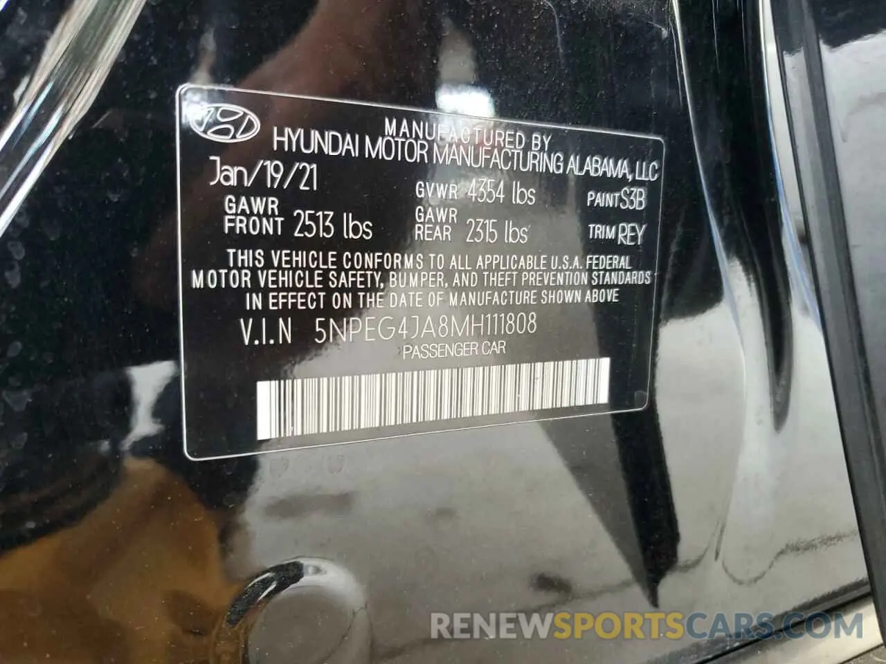 12 Photograph of a damaged car 5NPEG4JA8MH111808 HYUNDAI SONATA 2021