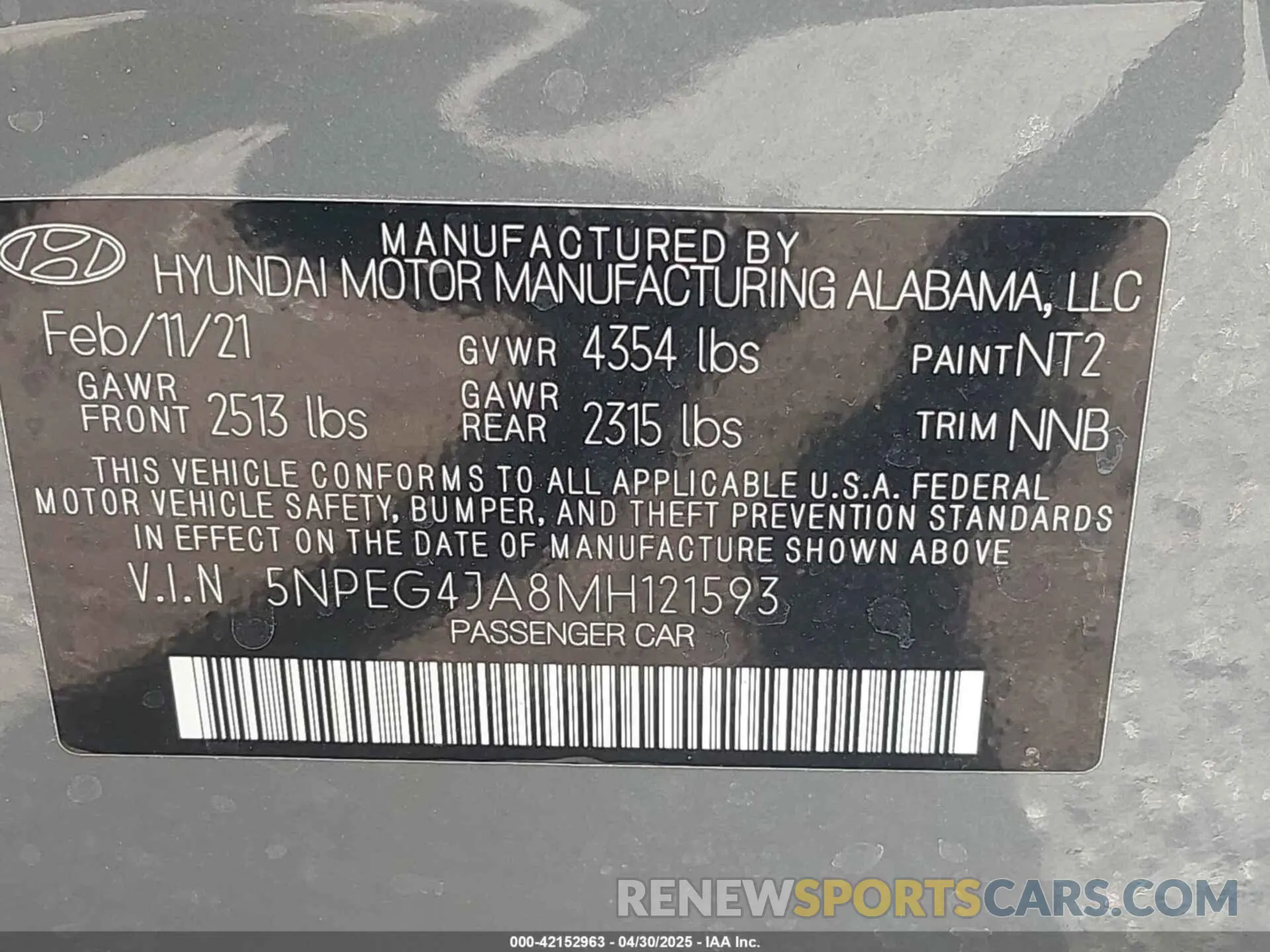 9 Photograph of a damaged car 5NPEG4JA8MH121593 HYUNDAI SONATA 2021