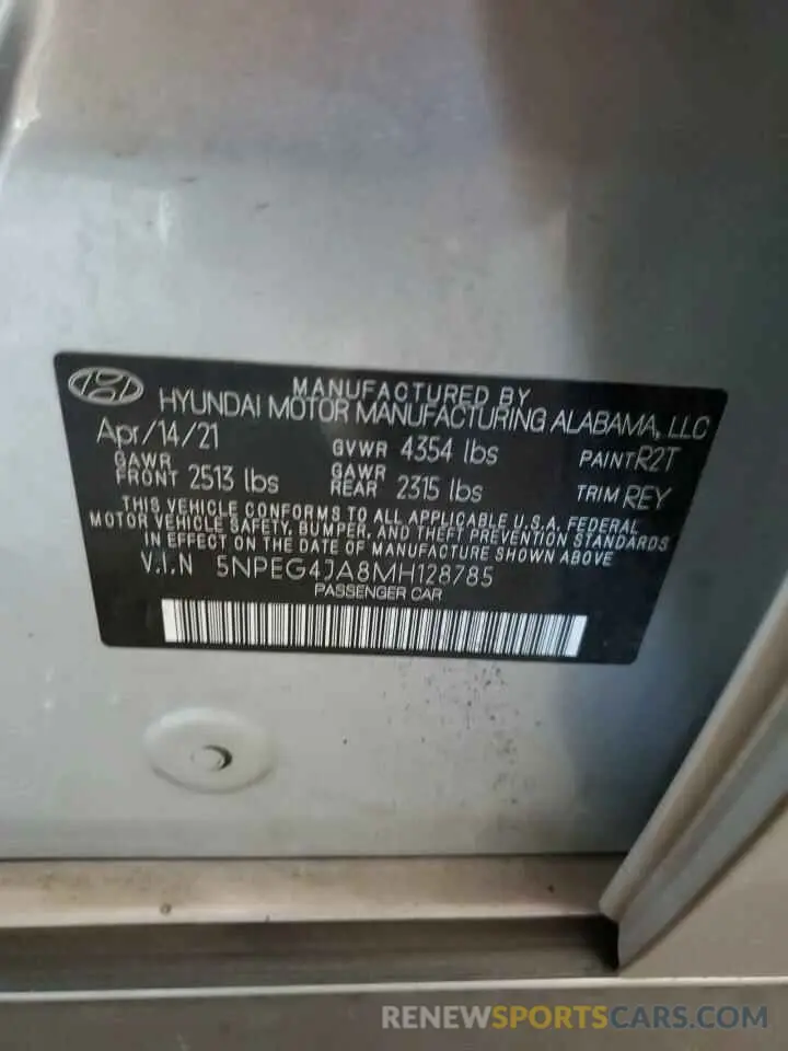 12 Photograph of a damaged car 5NPEG4JA8MH128785 HYUNDAI SONATA 2021