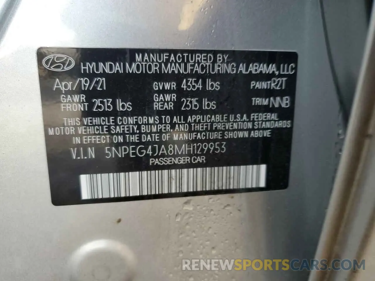 12 Photograph of a damaged car 5NPEG4JA8MH129953 HYUNDAI SONATA 2021