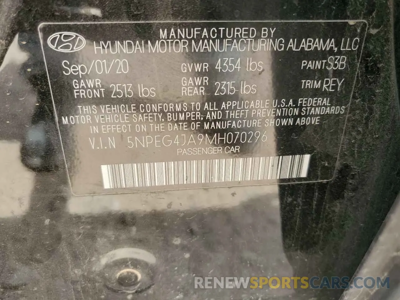 13 Photograph of a damaged car 5NPEG4JA9MH070296 HYUNDAI SONATA 2021