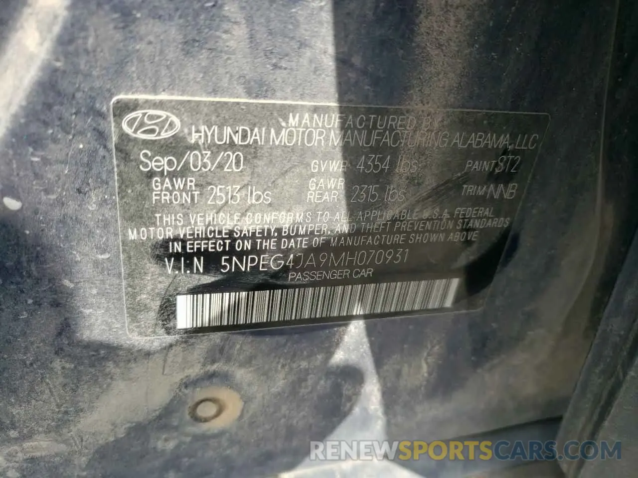 12 Photograph of a damaged car 5NPEG4JA9MH070931 HYUNDAI SONATA 2021