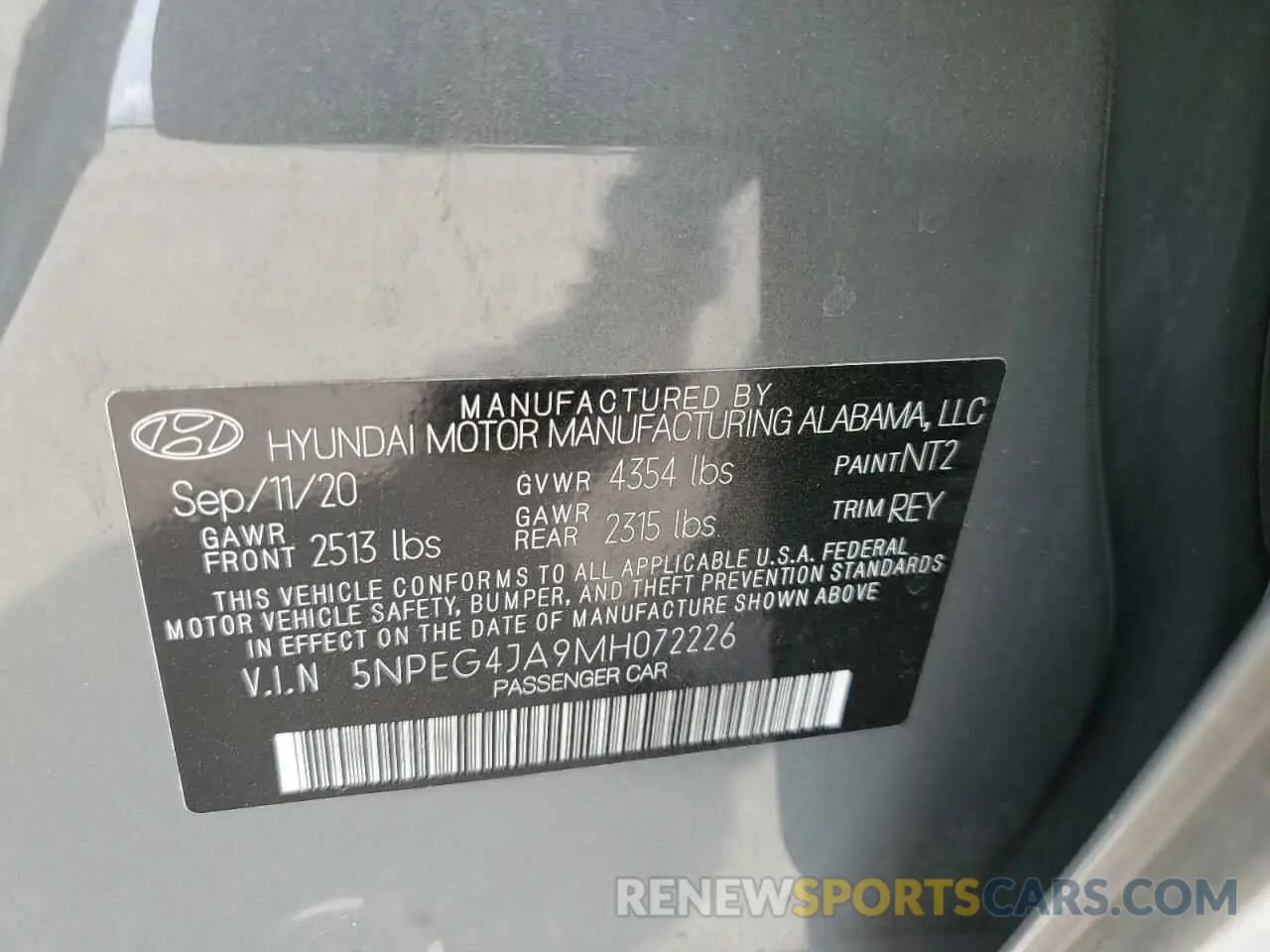 12 Photograph of a damaged car 5NPEG4JA9MH072226 HYUNDAI SONATA 2021