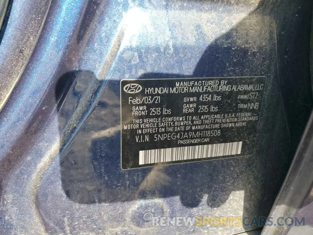 13 Photograph of a damaged car 5NPEG4JA9MH118508 HYUNDAI SONATA 2021
