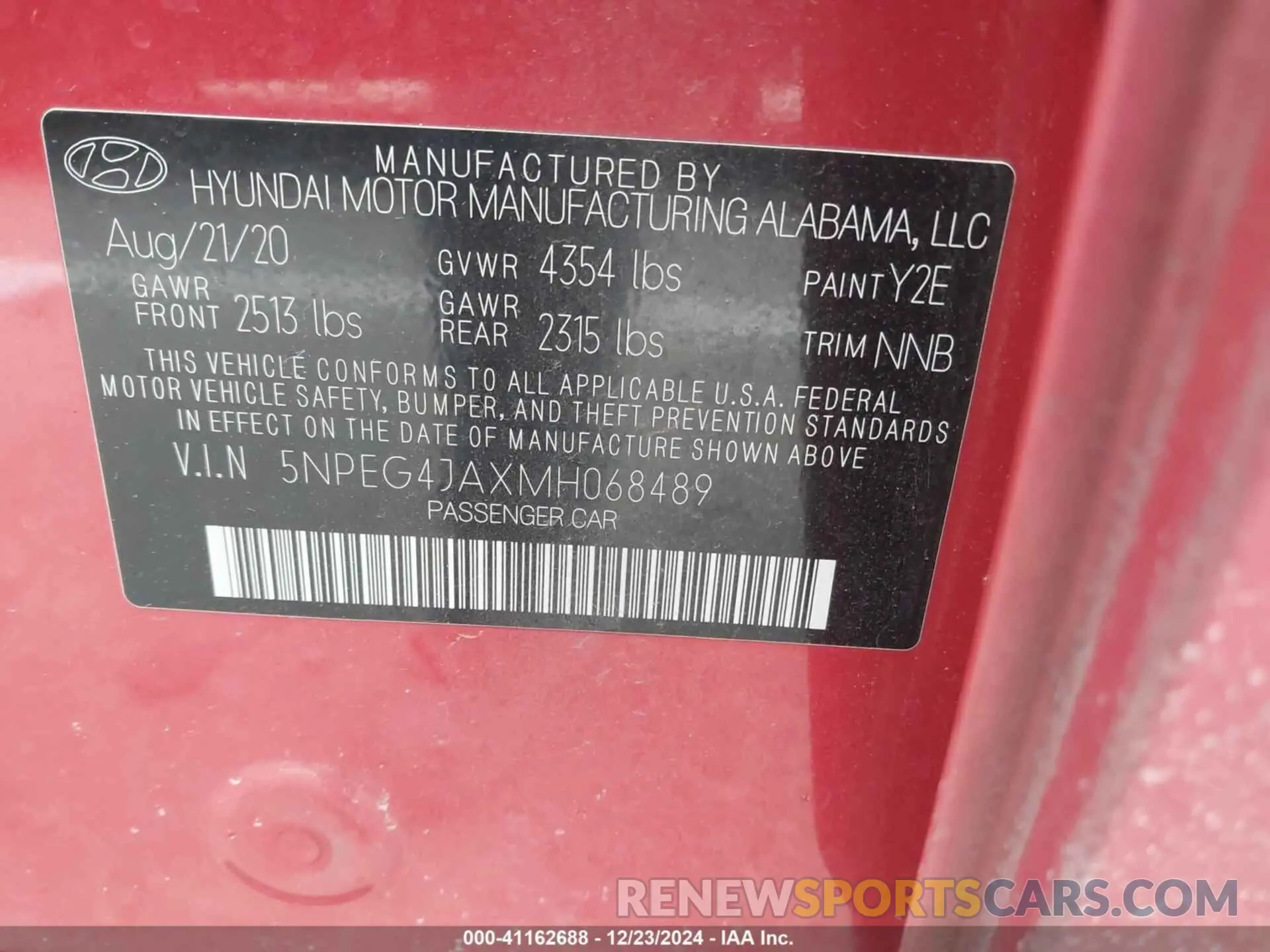 9 Photograph of a damaged car 5NPEG4JAXMH068489 HYUNDAI SONATA 2021