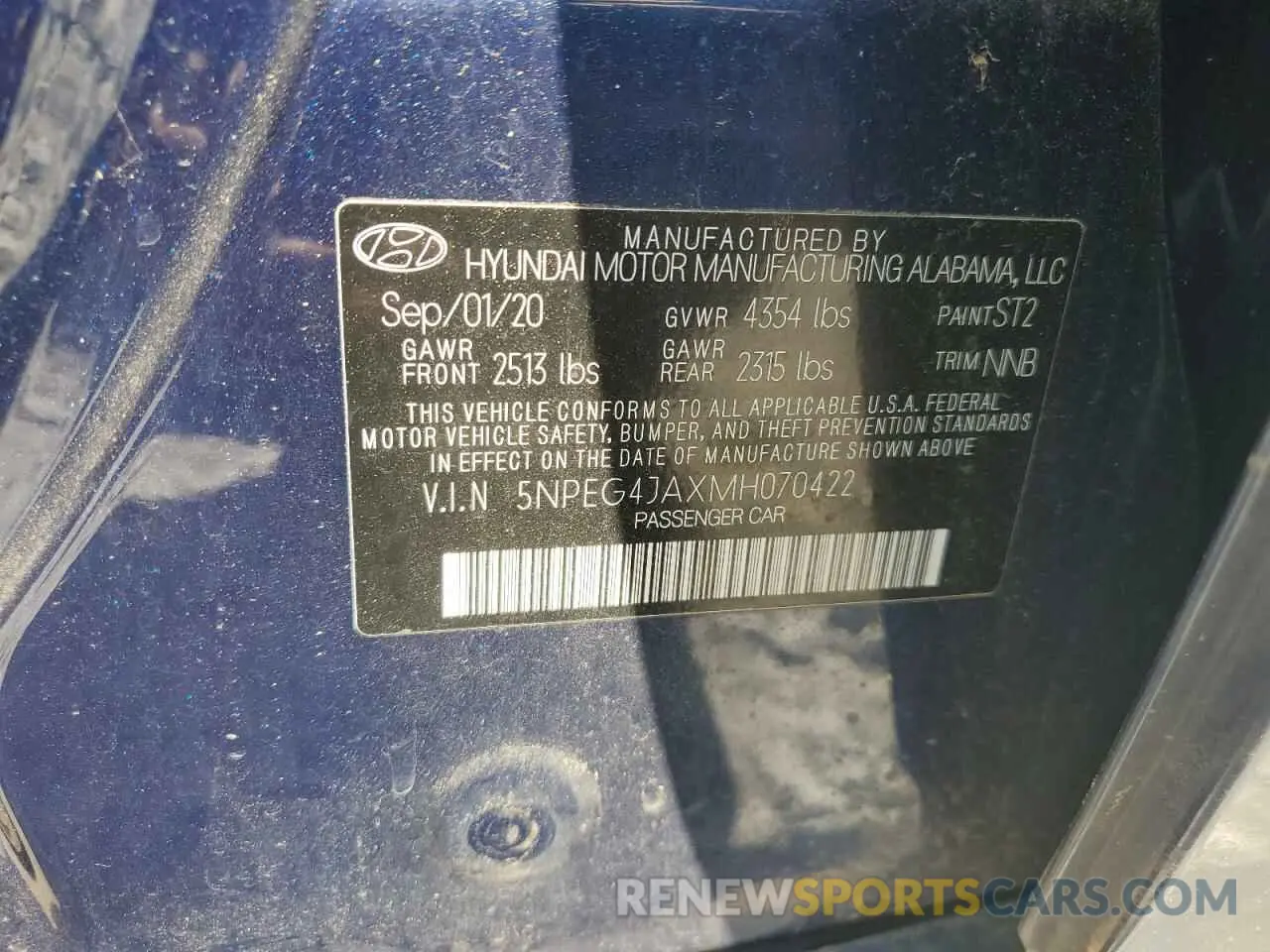 12 Photograph of a damaged car 5NPEG4JAXMH070422 HYUNDAI SONATA 2021