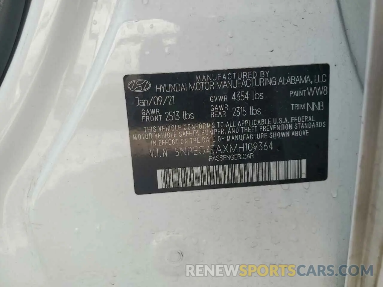 13 Photograph of a damaged car 5NPEG4JAXMH109364 HYUNDAI SONATA 2021