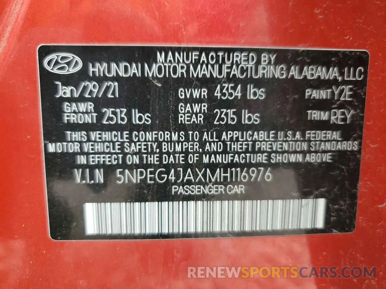 16 Photograph of a damaged car 5NPEG4JAXMH116976 HYUNDAI SONATA 2021