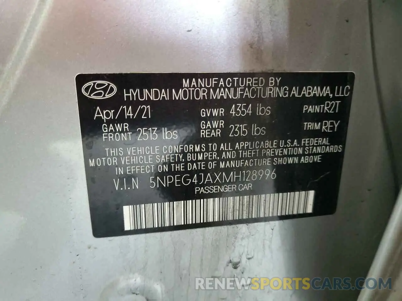 12 Photograph of a damaged car 5NPEG4JAXMH128996 HYUNDAI SONATA 2021