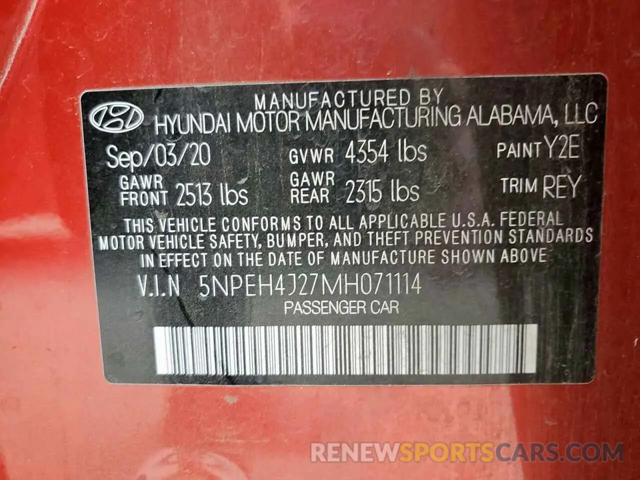 13 Photograph of a damaged car 5NPEH4J27MH071114 HYUNDAI SONATA 2021