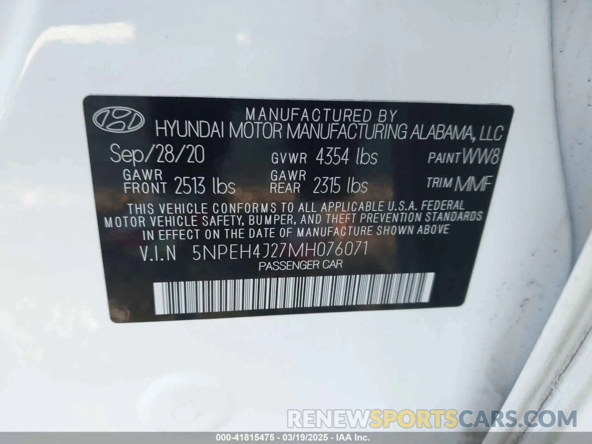 9 Photograph of a damaged car 5NPEH4J27MH076071 HYUNDAI SONATA 2021
