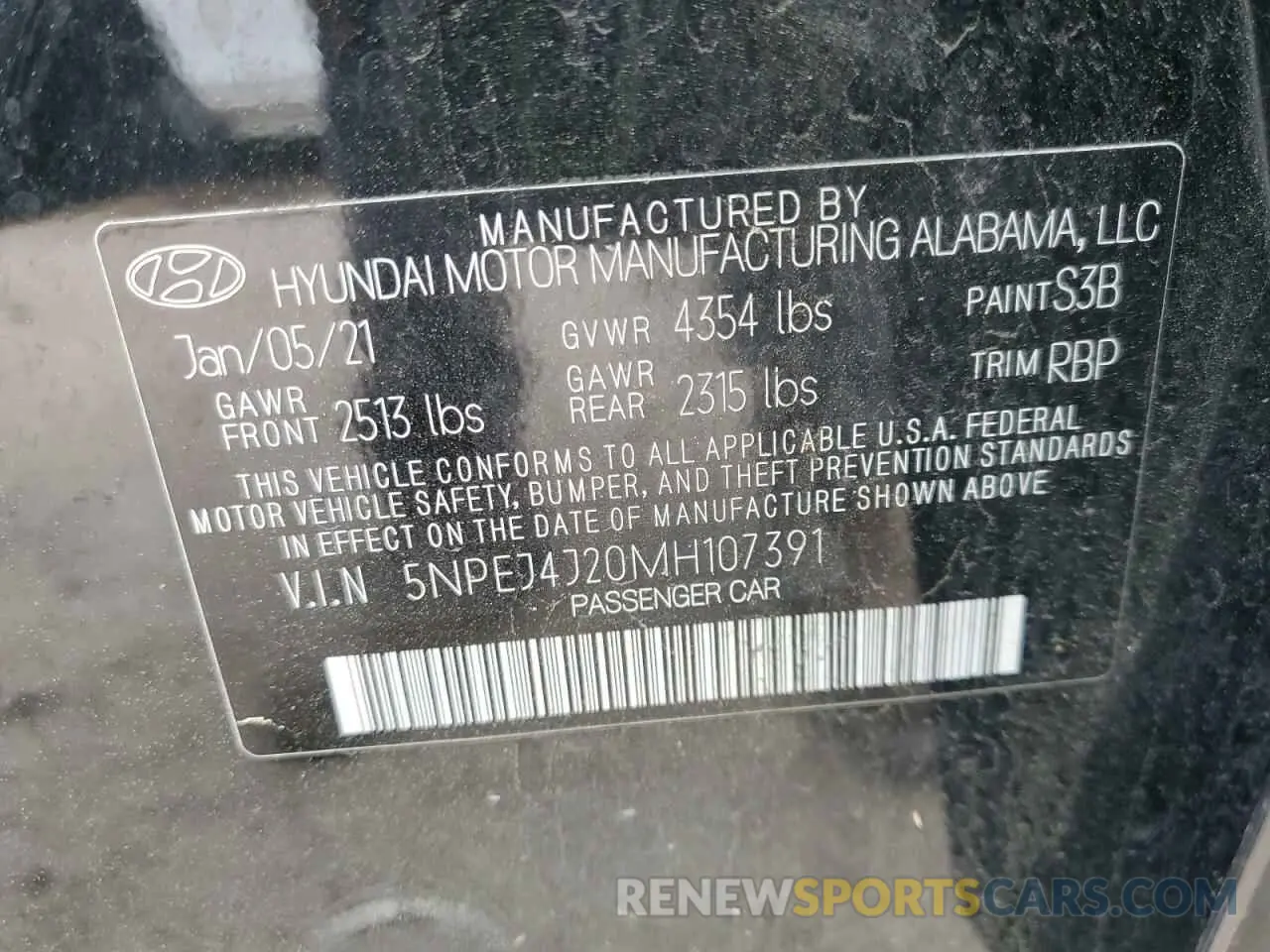 13 Photograph of a damaged car 5NPEJ4J20MH107391 HYUNDAI SONATA 2021