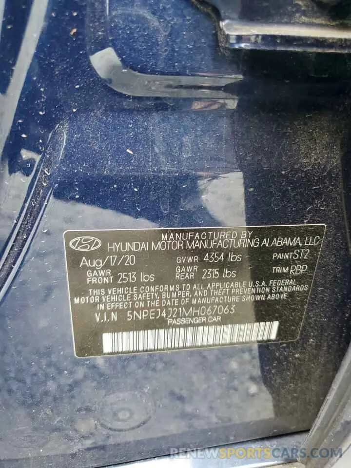 12 Photograph of a damaged car 5NPEJ4J21MH067063 HYUNDAI SONATA 2021