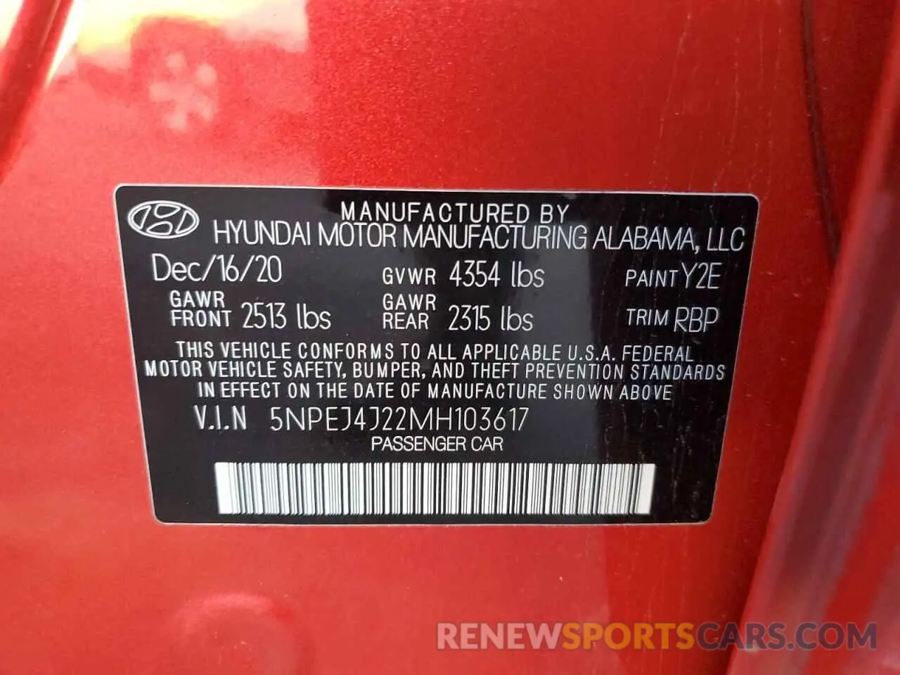 14 Photograph of a damaged car 5NPEJ4J22MH103617 HYUNDAI SONATA 2021