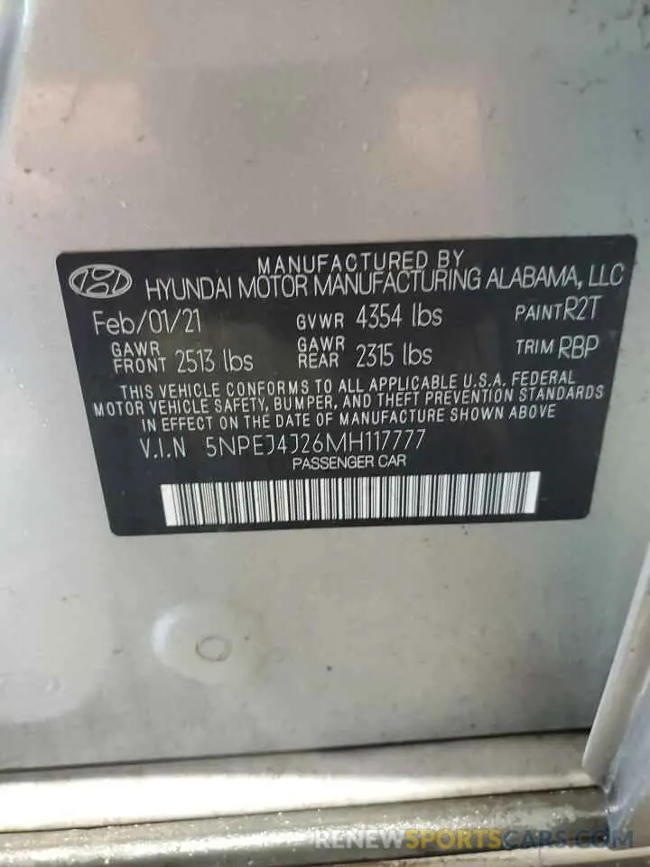 12 Photograph of a damaged car 5NPEJ4J26MH117777 HYUNDAI SONATA 2021