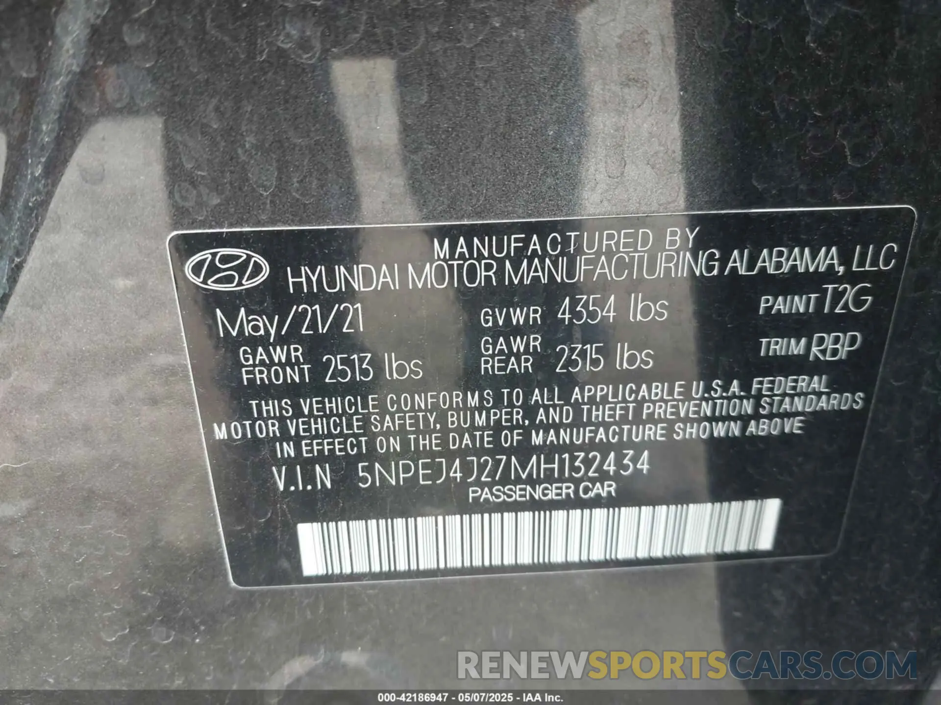 9 Photograph of a damaged car 5NPEJ4J27MH132434 HYUNDAI SONATA 2021