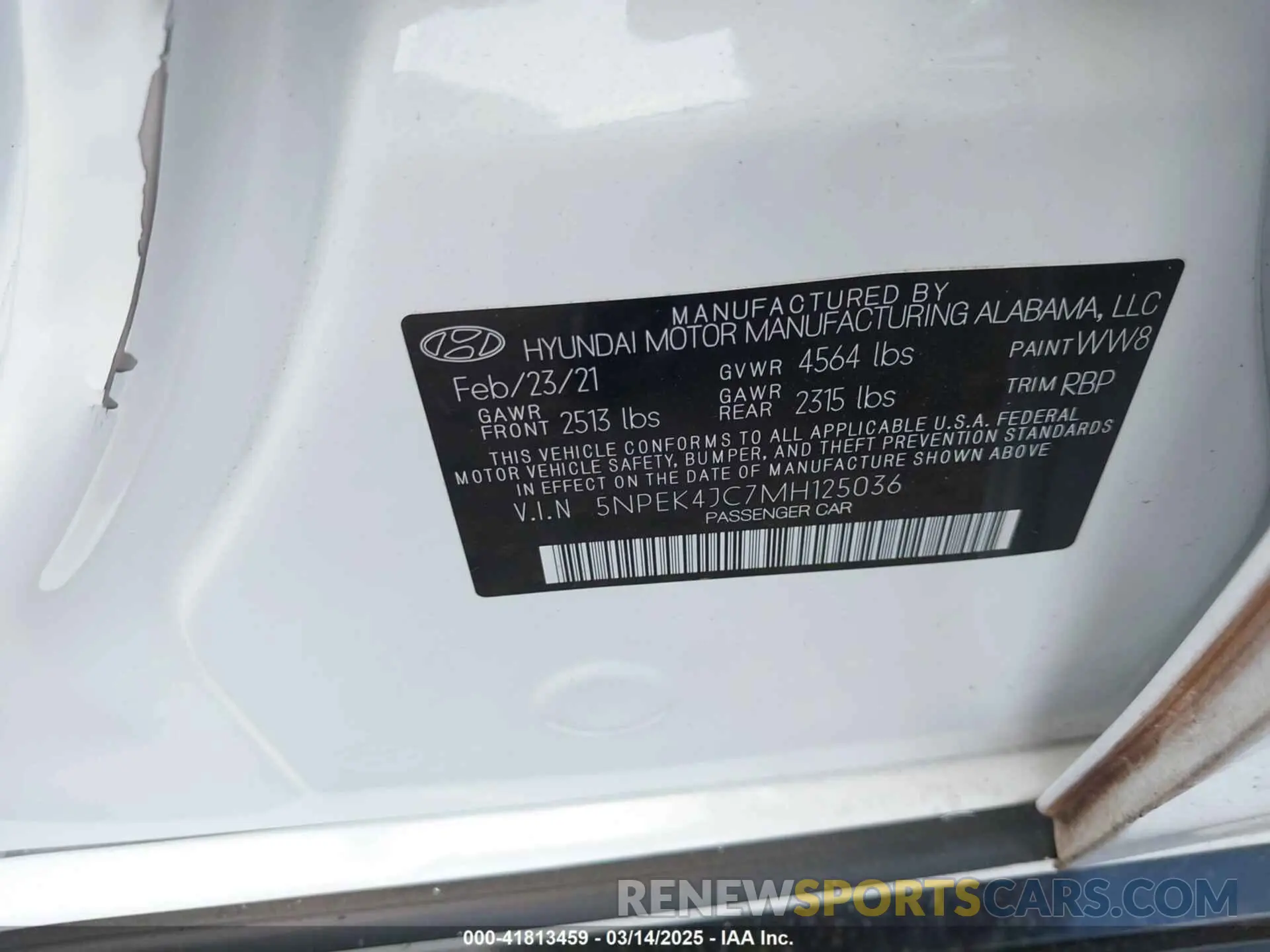 9 Photograph of a damaged car 5NPEK4JC7MH125036 HYUNDAI SONATA 2021