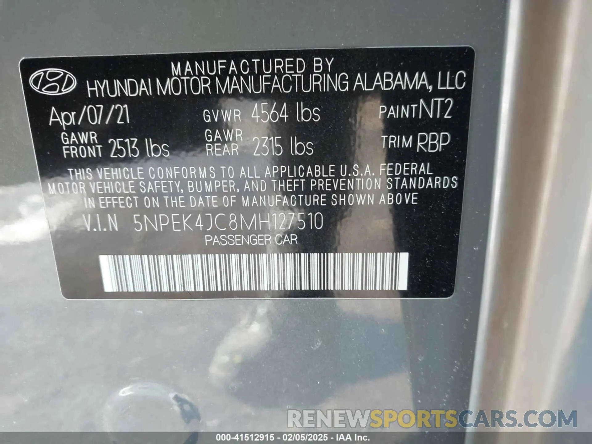 9 Photograph of a damaged car 5NPEK4JC8MH127510 HYUNDAI SONATA 2021