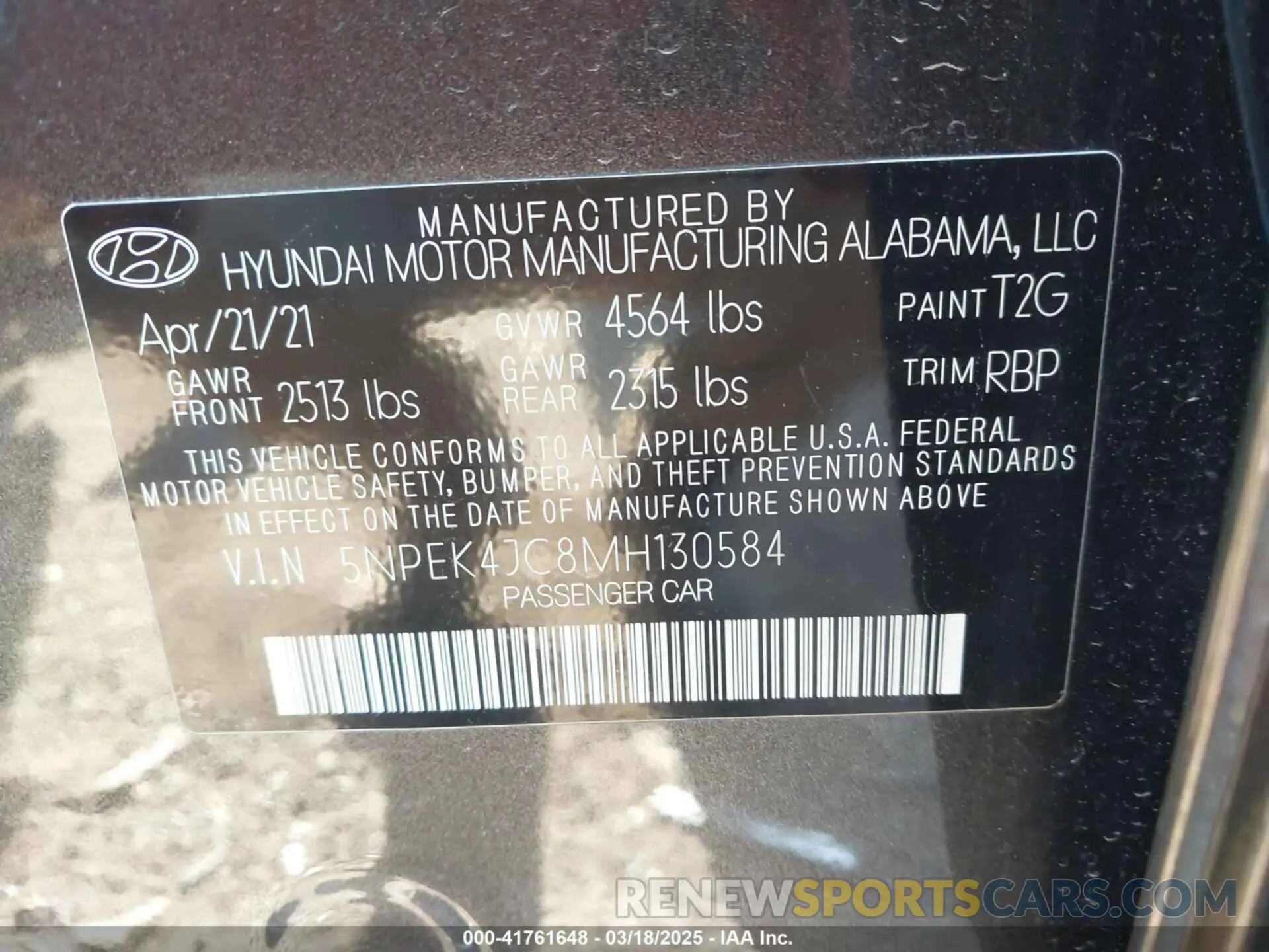 9 Photograph of a damaged car 5NPEK4JC8MH130584 HYUNDAI SONATA 2021