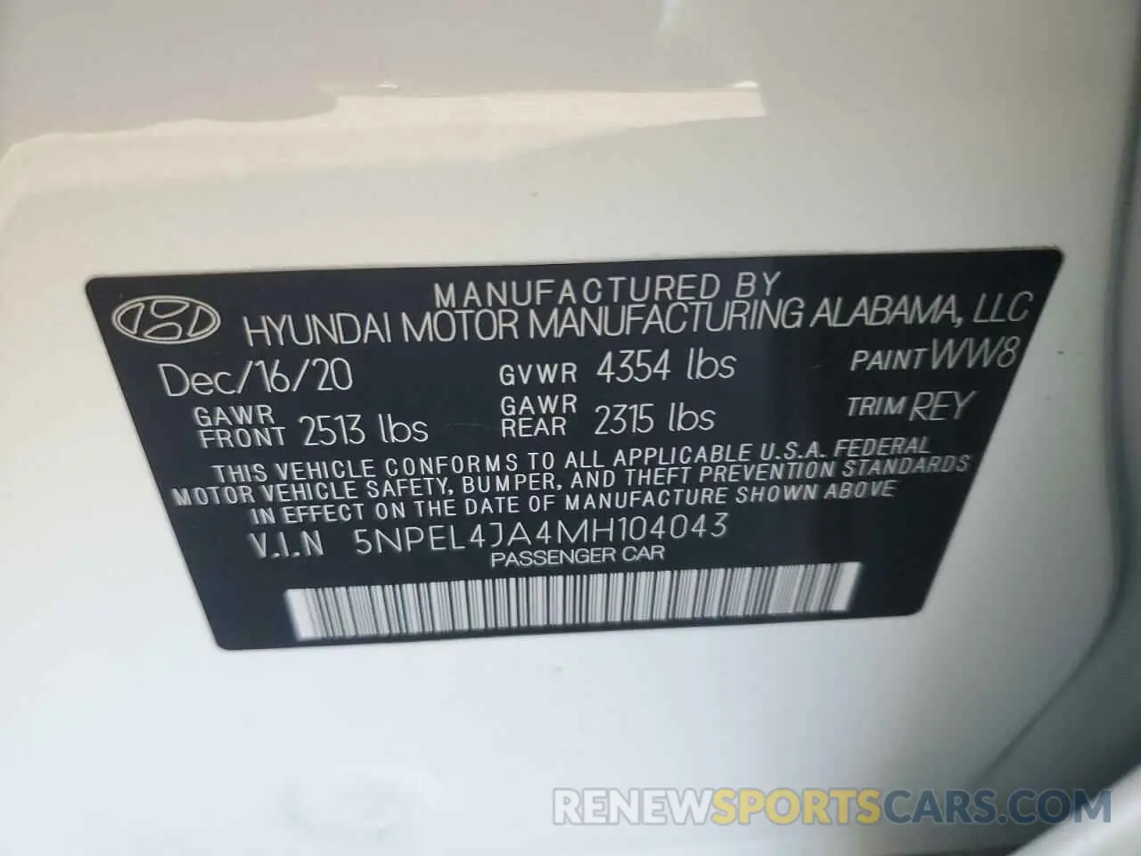 12 Photograph of a damaged car 5NPEL4JA4MH104043 HYUNDAI SONATA 2021