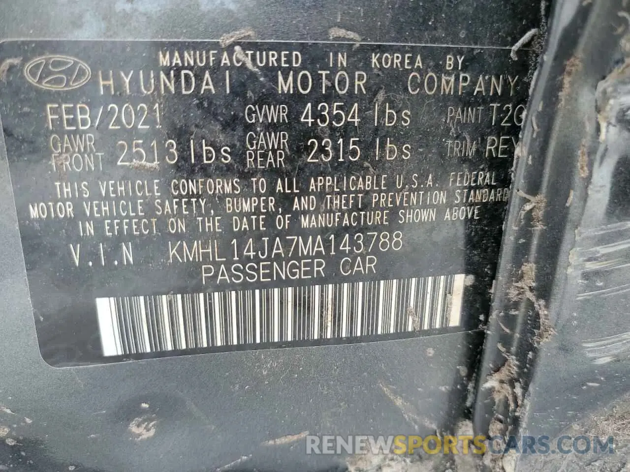 12 Photograph of a damaged car KMHL14JA7MA143788 HYUNDAI SONATA 2021