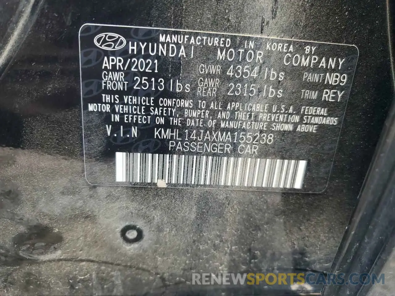 12 Photograph of a damaged car KMHL14JAXMA155238 HYUNDAI SONATA 2021