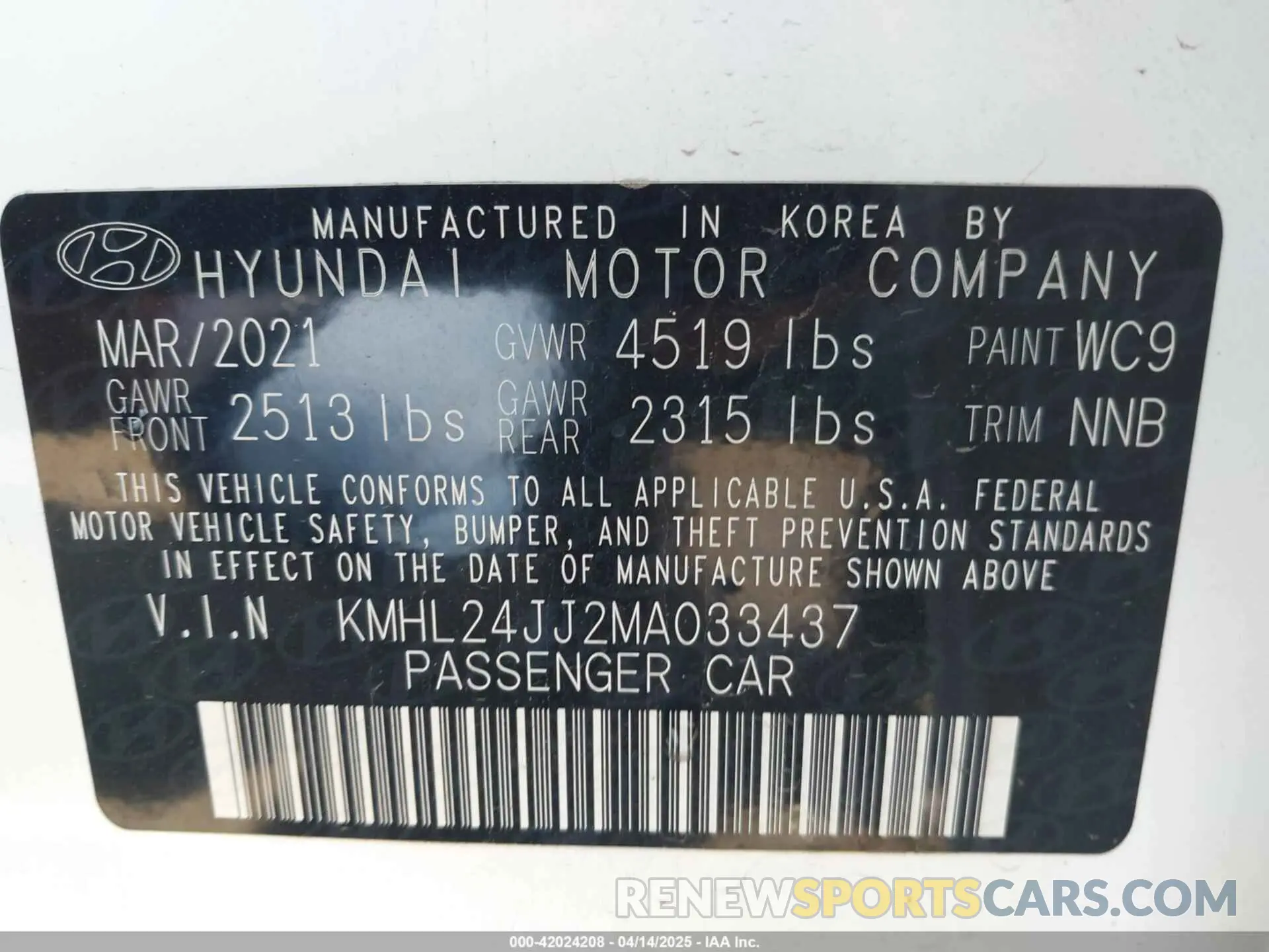9 Photograph of a damaged car KMHL24JJ2MA033437 HYUNDAI SONATA 2021