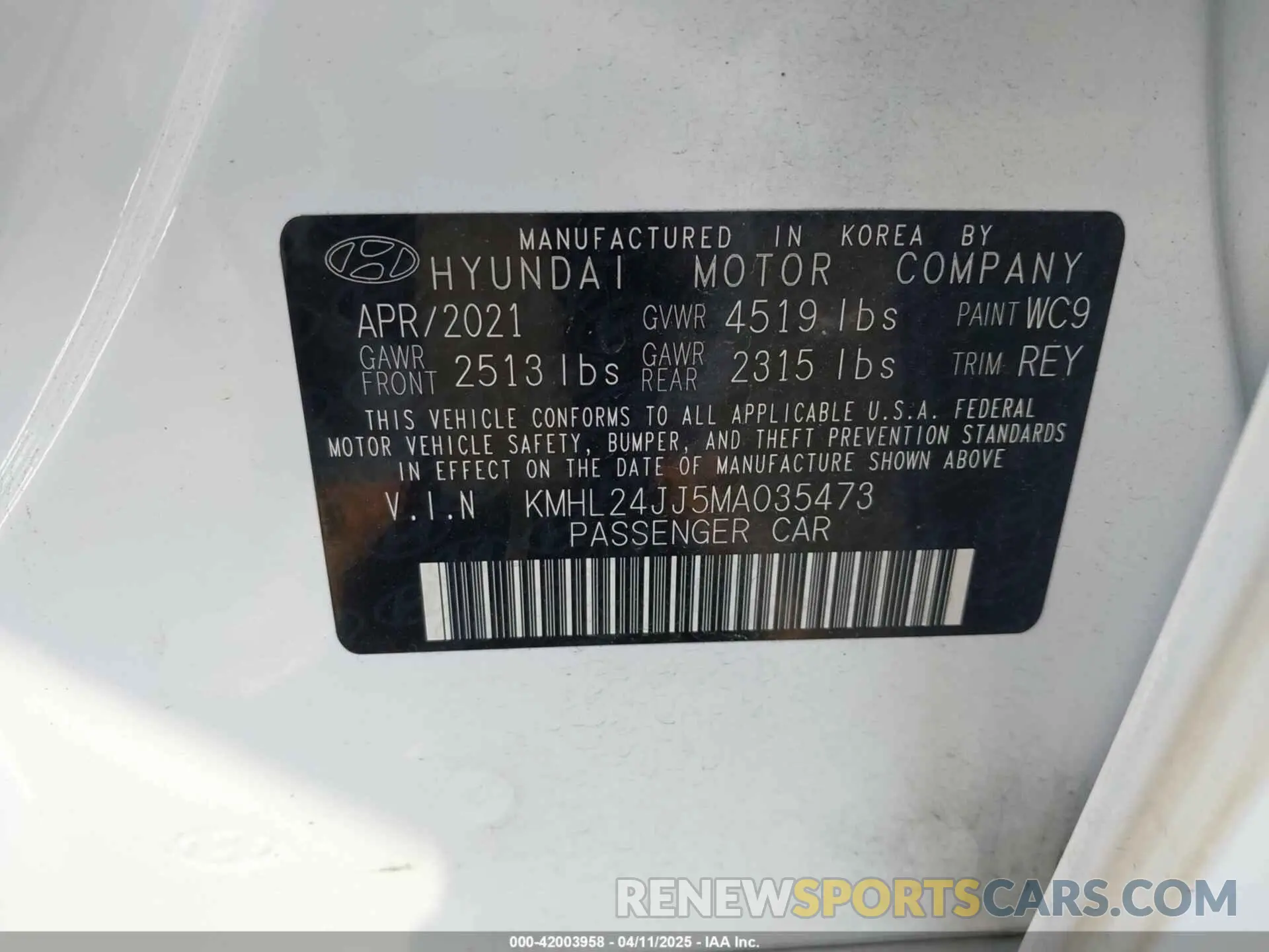 9 Photograph of a damaged car KMHL24JJ5MA035473 HYUNDAI SONATA 2021