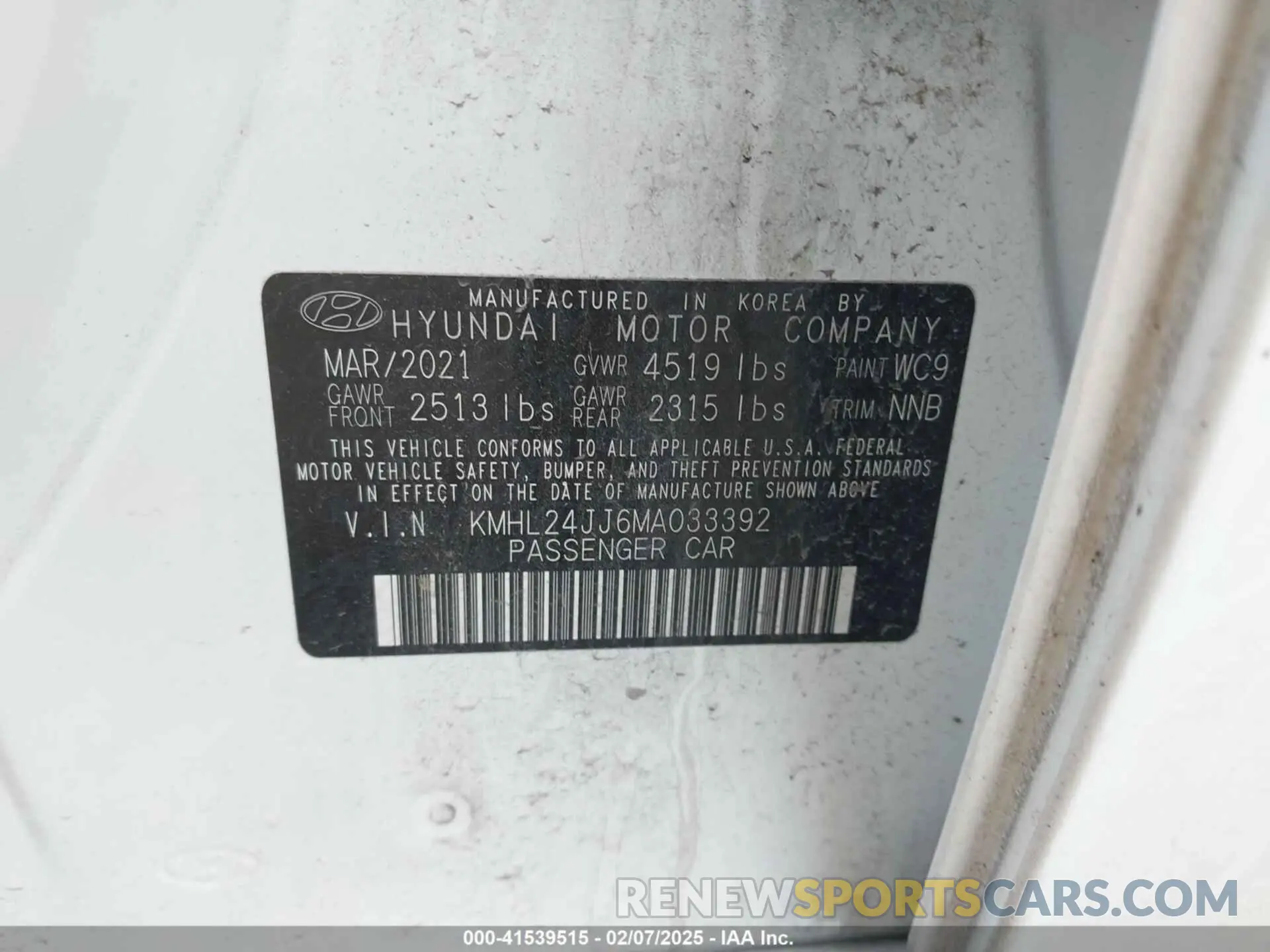 9 Photograph of a damaged car KMHL24JJ6MA033392 HYUNDAI SONATA 2021