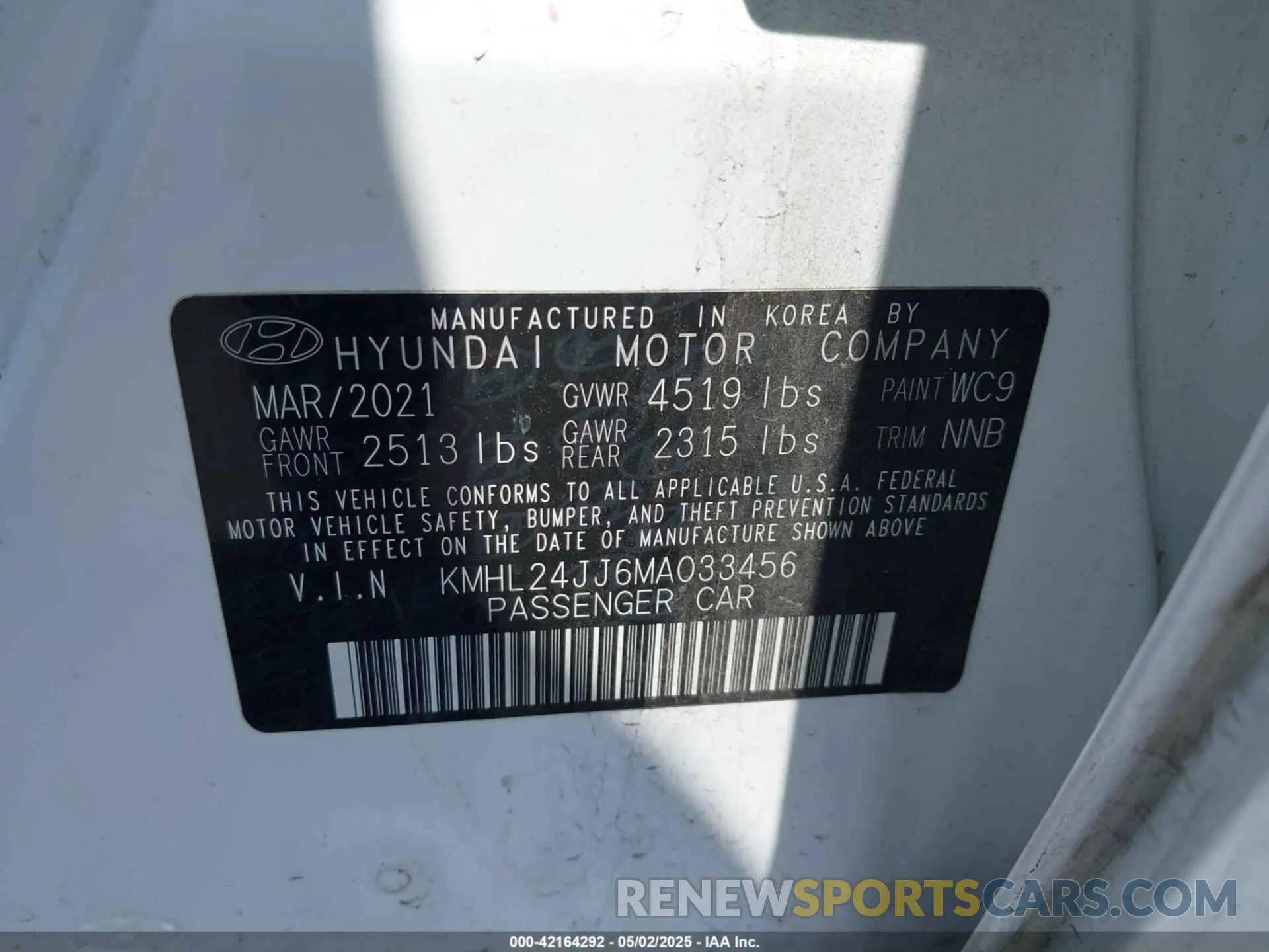 9 Photograph of a damaged car KMHL24JJ6MA033456 HYUNDAI SONATA 2021
