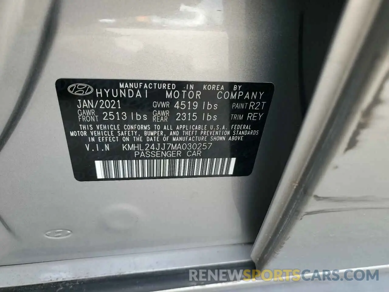 12 Photograph of a damaged car KMHL24JJ7MA030257 HYUNDAI SONATA 2021