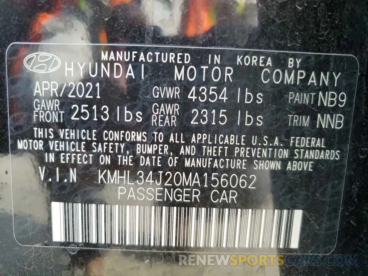 14 Photograph of a damaged car KMHL34J20MA156062 HYUNDAI SONATA 2021