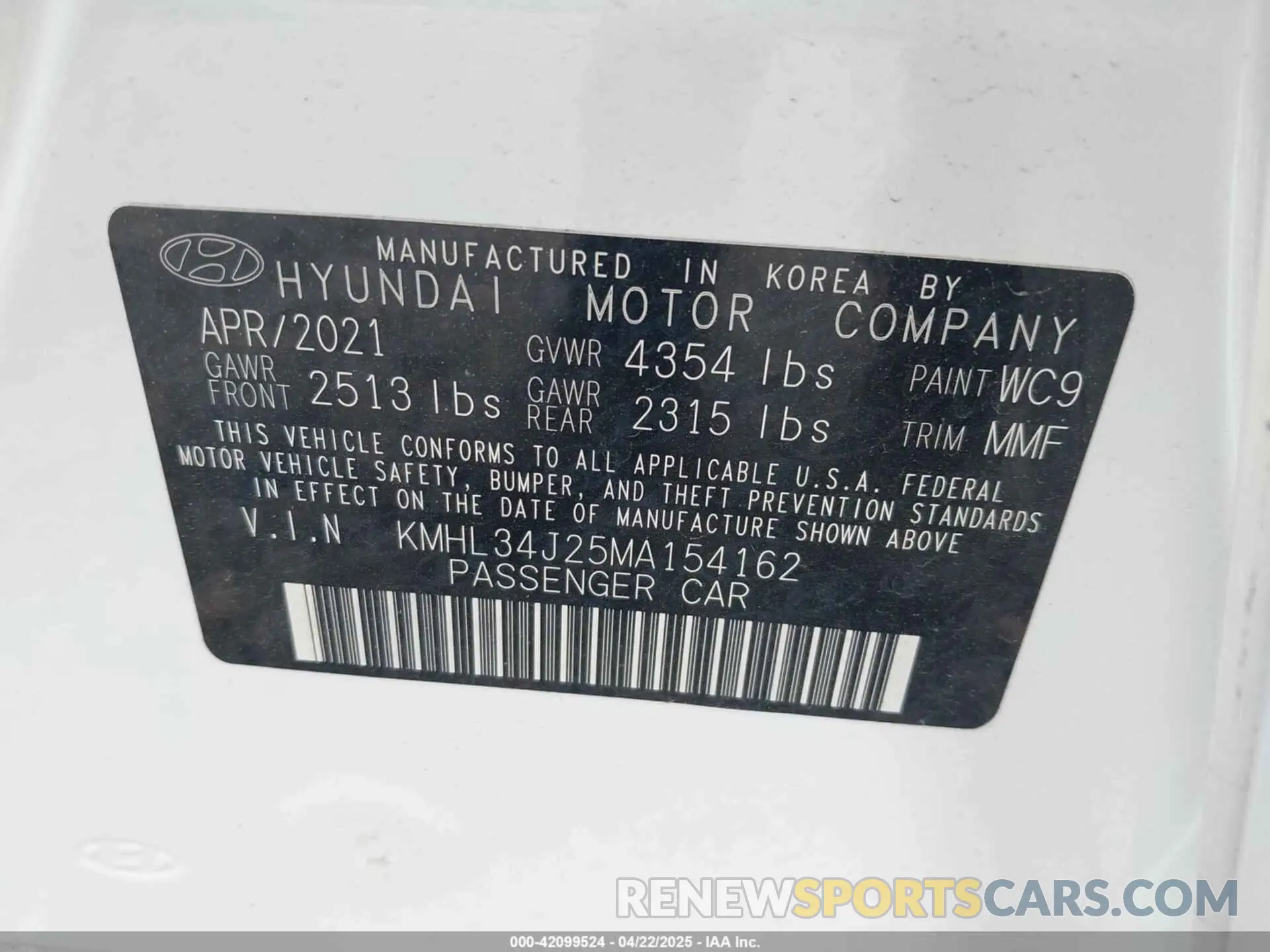 9 Photograph of a damaged car KMHL34J25MA154162 HYUNDAI SONATA 2021
