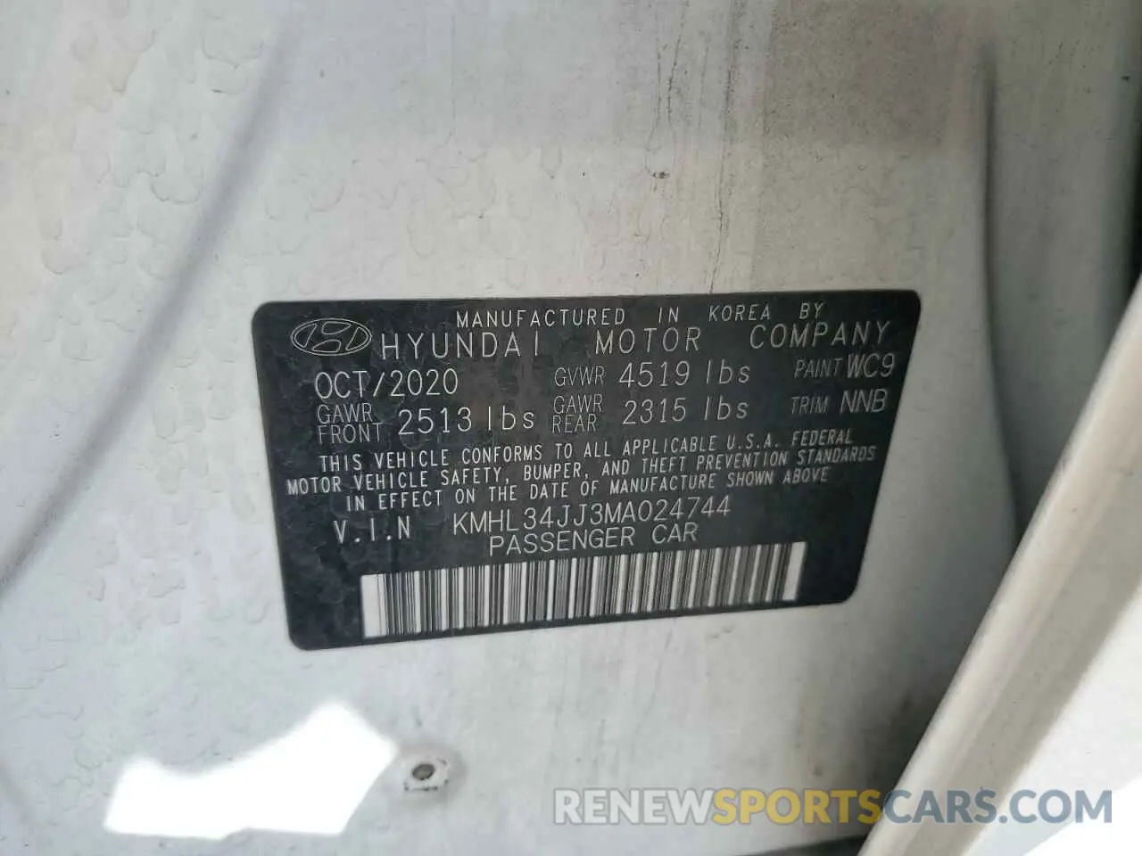 12 Photograph of a damaged car KMHL34JJ3MA024744 HYUNDAI SONATA 2021