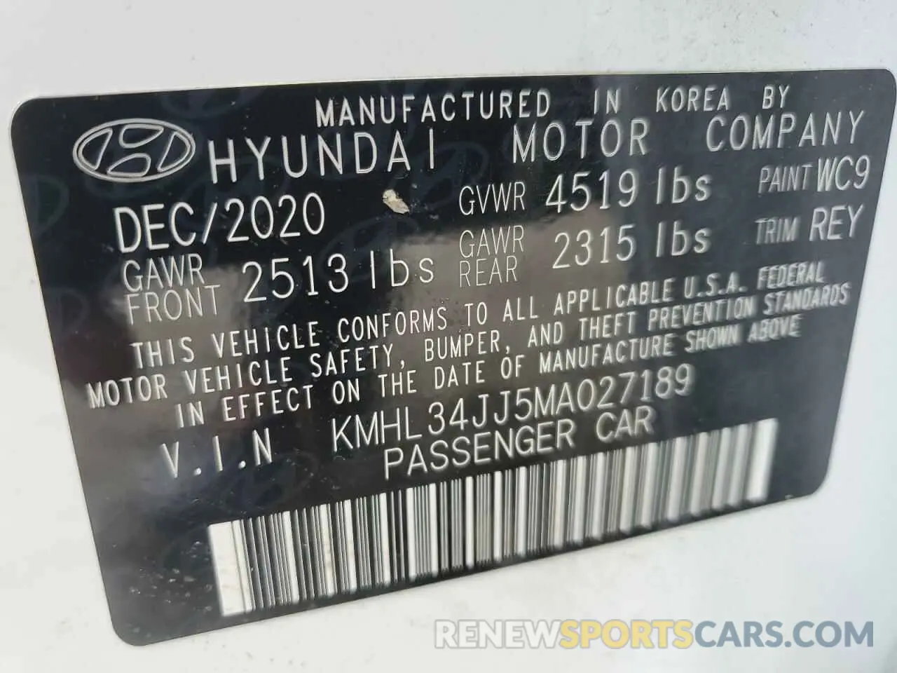 12 Photograph of a damaged car KMHL34JJ5MA027189 HYUNDAI SONATA 2021