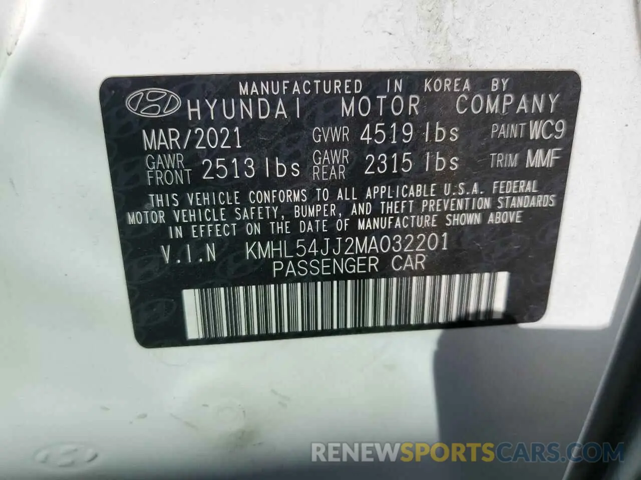 12 Photograph of a damaged car KMHL54JJ2MA032201 HYUNDAI SONATA 2021