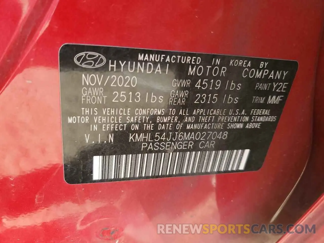 14 Photograph of a damaged car KMHL54JJ6MA027048 HYUNDAI SONATA 2021