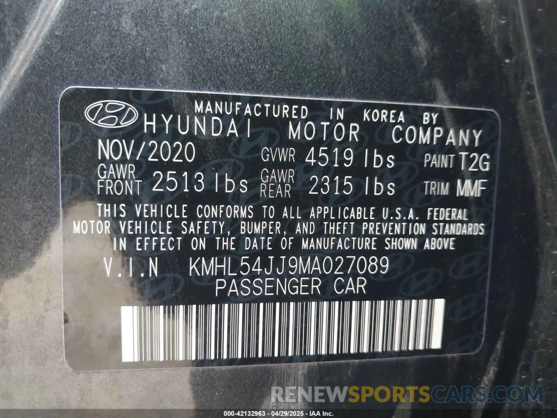 9 Photograph of a damaged car KMHL54JJ9MA027089 HYUNDAI SONATA 2021