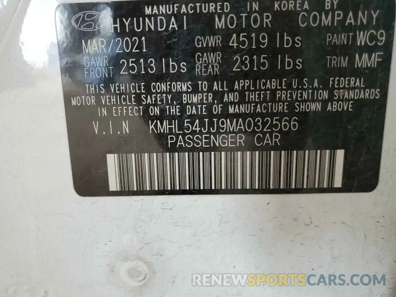 12 Photograph of a damaged car KMHL54JJ9MA032566 HYUNDAI SONATA 2021
