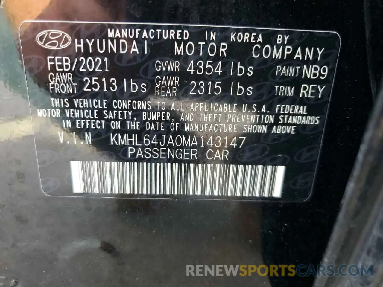 12 Photograph of a damaged car KMHL64JA0MA143147 HYUNDAI SONATA 2021