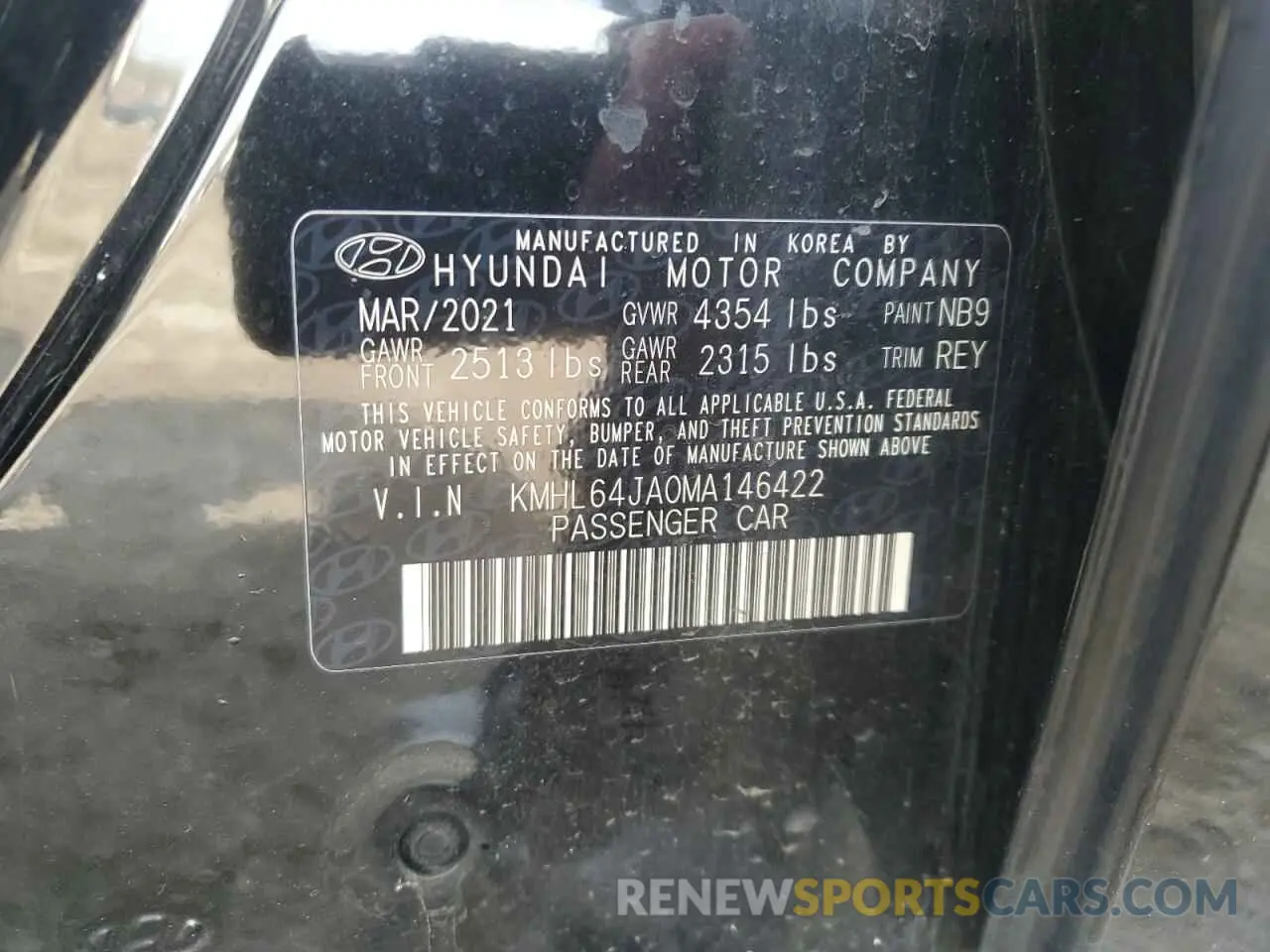 12 Photograph of a damaged car KMHL64JA0MA146422 HYUNDAI SONATA 2021