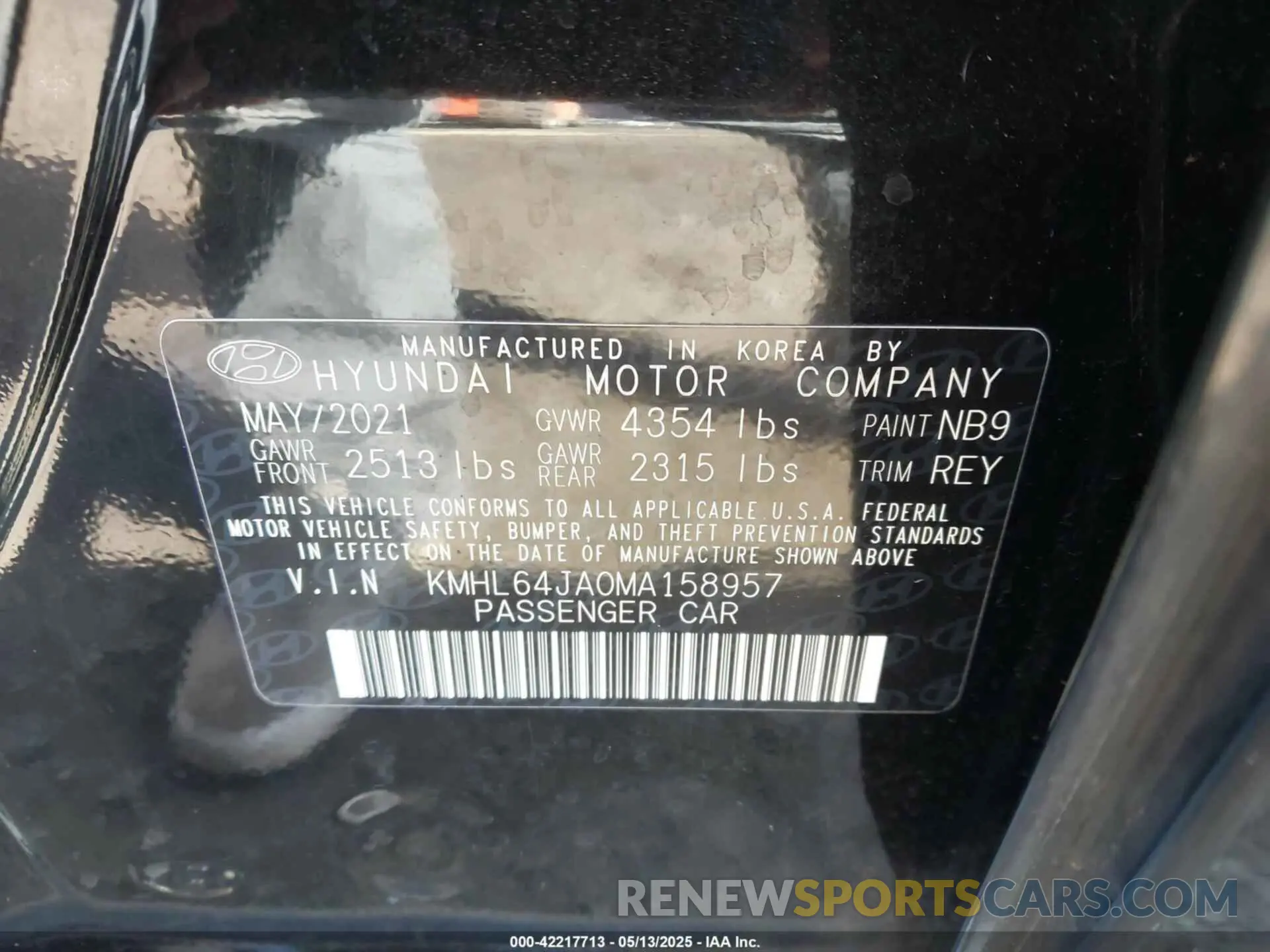 9 Photograph of a damaged car KMHL64JA0MA158957 HYUNDAI SONATA 2021