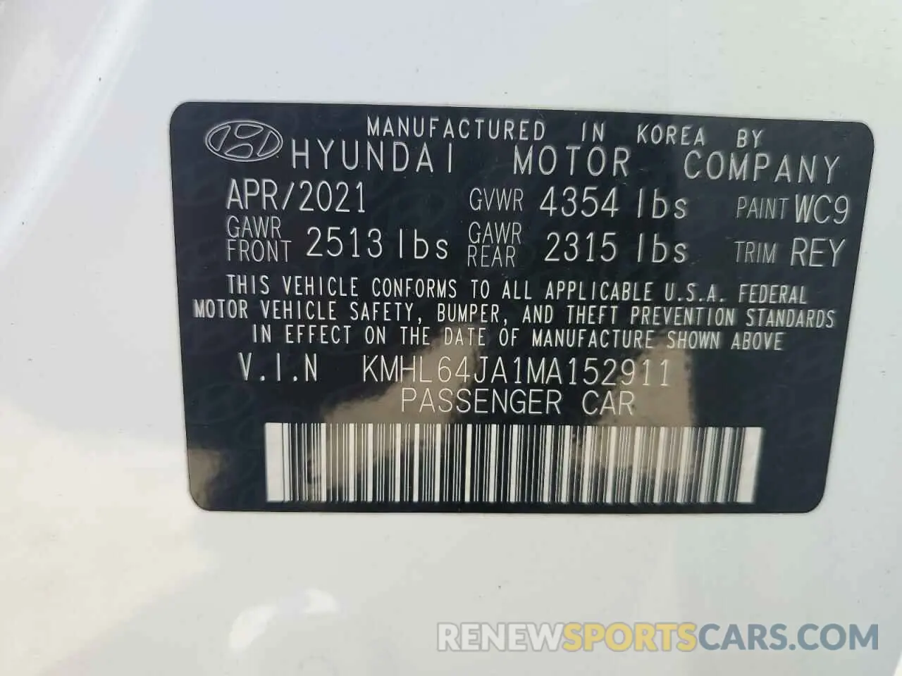12 Photograph of a damaged car KMHL64JA1MA152911 HYUNDAI SONATA 2021