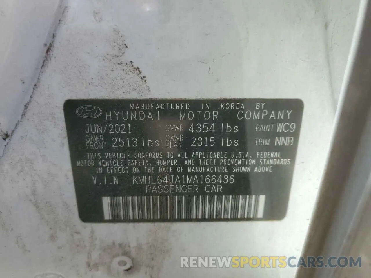 13 Photograph of a damaged car KMHL64JA1MA166436 HYUNDAI SONATA 2021
