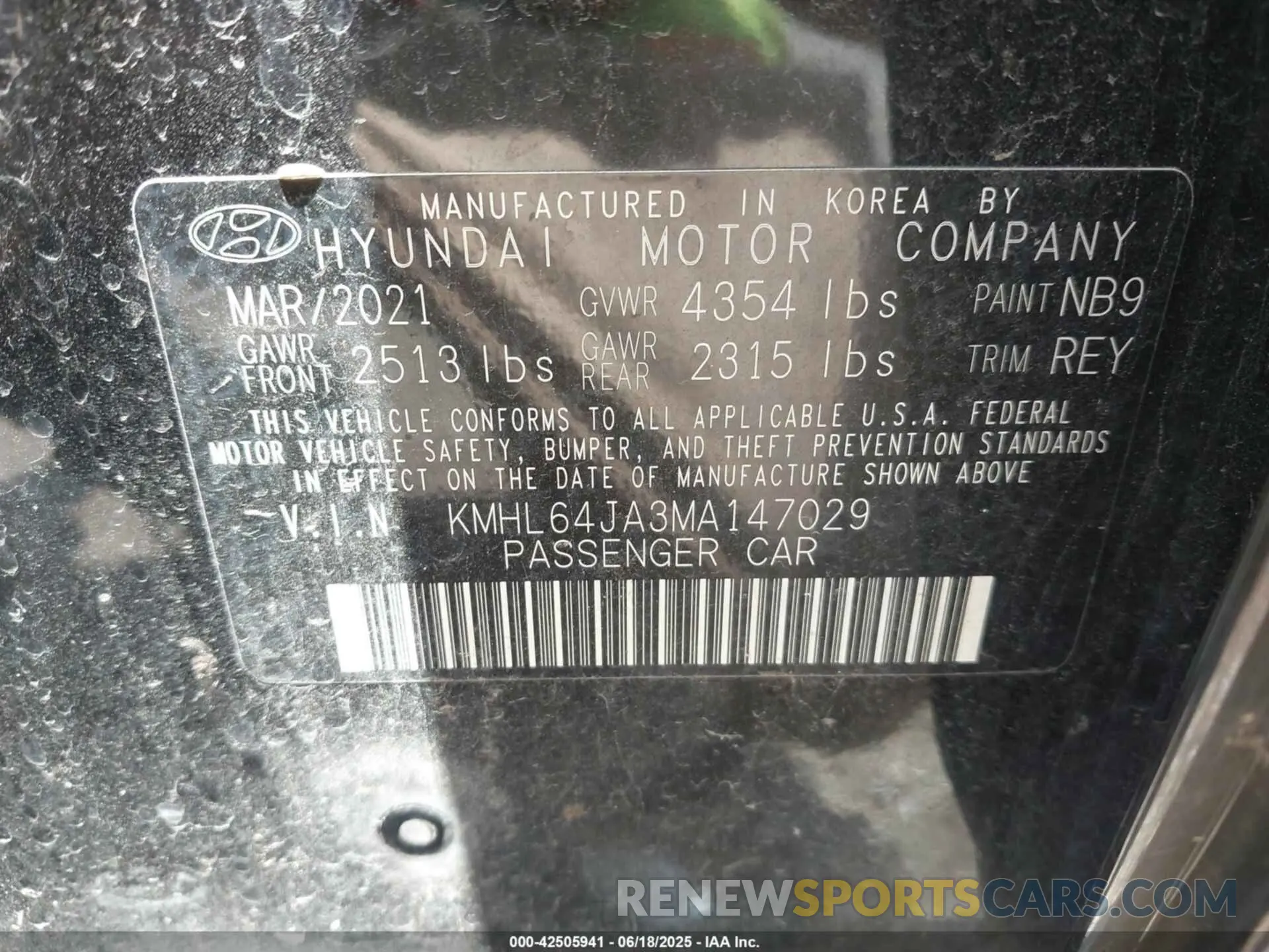 9 Photograph of a damaged car KMHL64JA3MA147029 HYUNDAI SONATA 2021