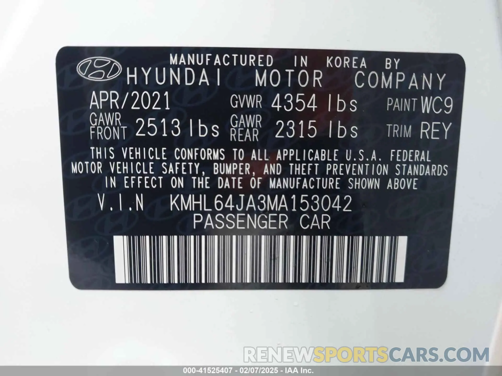 9 Photograph of a damaged car KMHL64JA3MA153042 HYUNDAI SONATA 2021