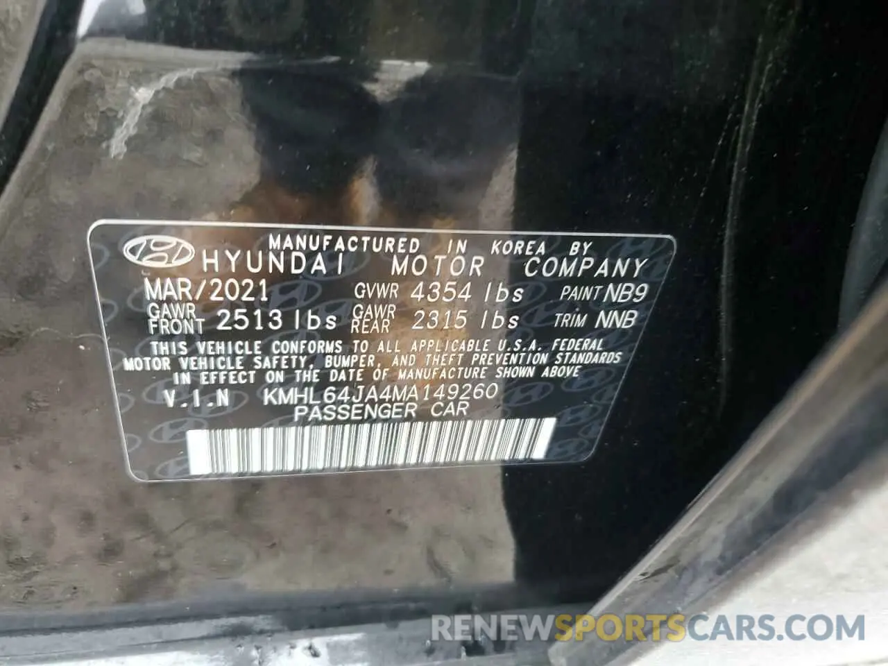 12 Photograph of a damaged car KMHL64JA4MA149260 HYUNDAI SONATA 2021