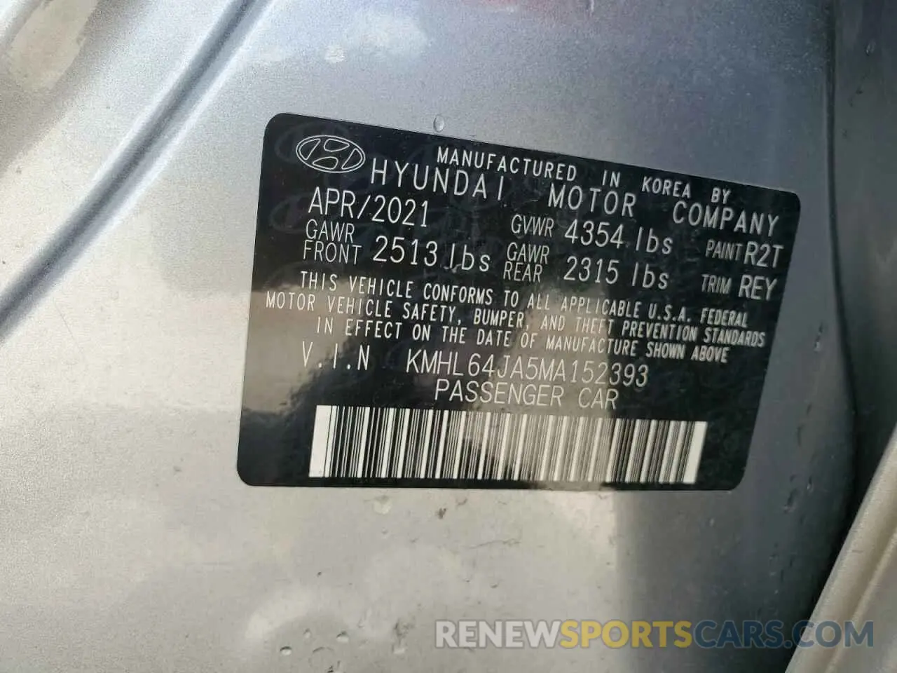 12 Photograph of a damaged car KMHL64JA5MA152393 HYUNDAI SONATA 2021