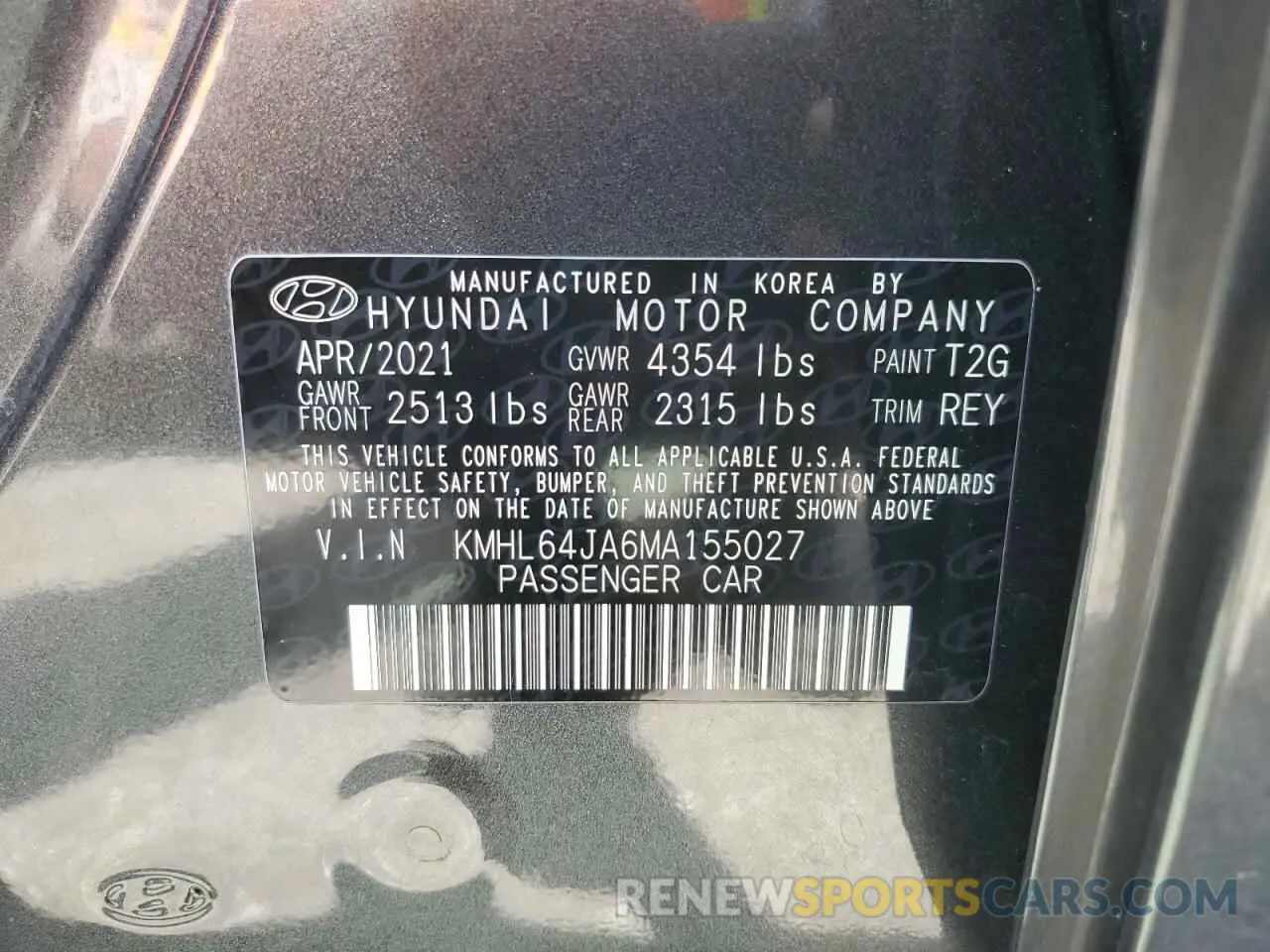 12 Photograph of a damaged car KMHL64JA6MA155027 HYUNDAI SONATA 2021