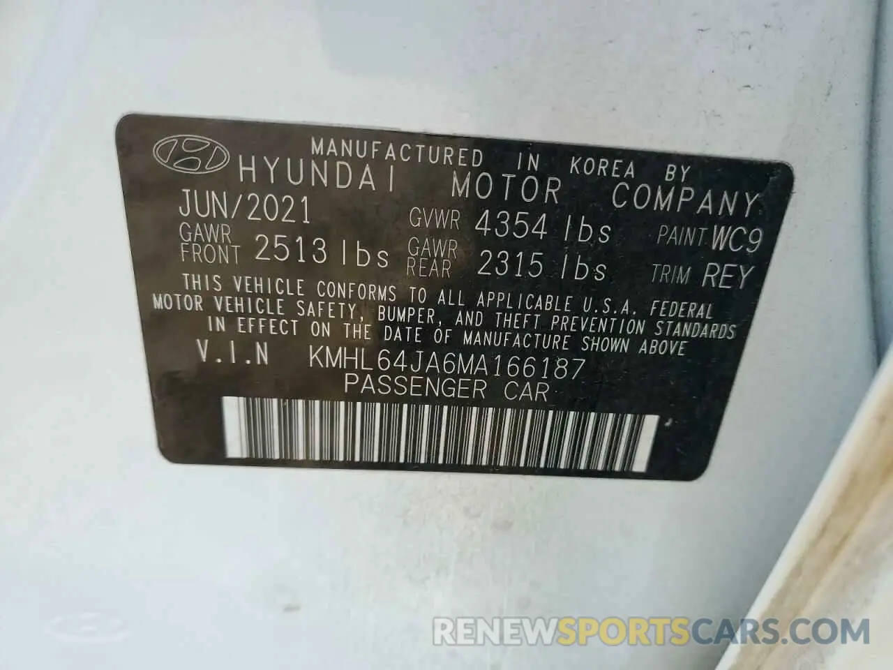 12 Photograph of a damaged car KMHL64JA6MA166187 HYUNDAI SONATA 2021